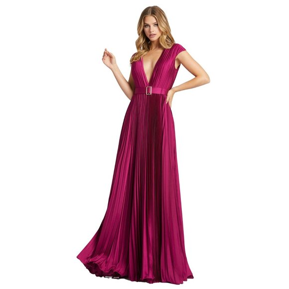 Mac Duggal Dresses & Skirts - NWT Mac Duggal Pleated Plunge Neck Belted A Line Gown Raspberry 14 #8613